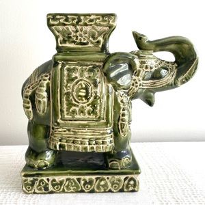 1960s Chinese Elephant Garden Seat Ceramic Sculpture, green 10”
